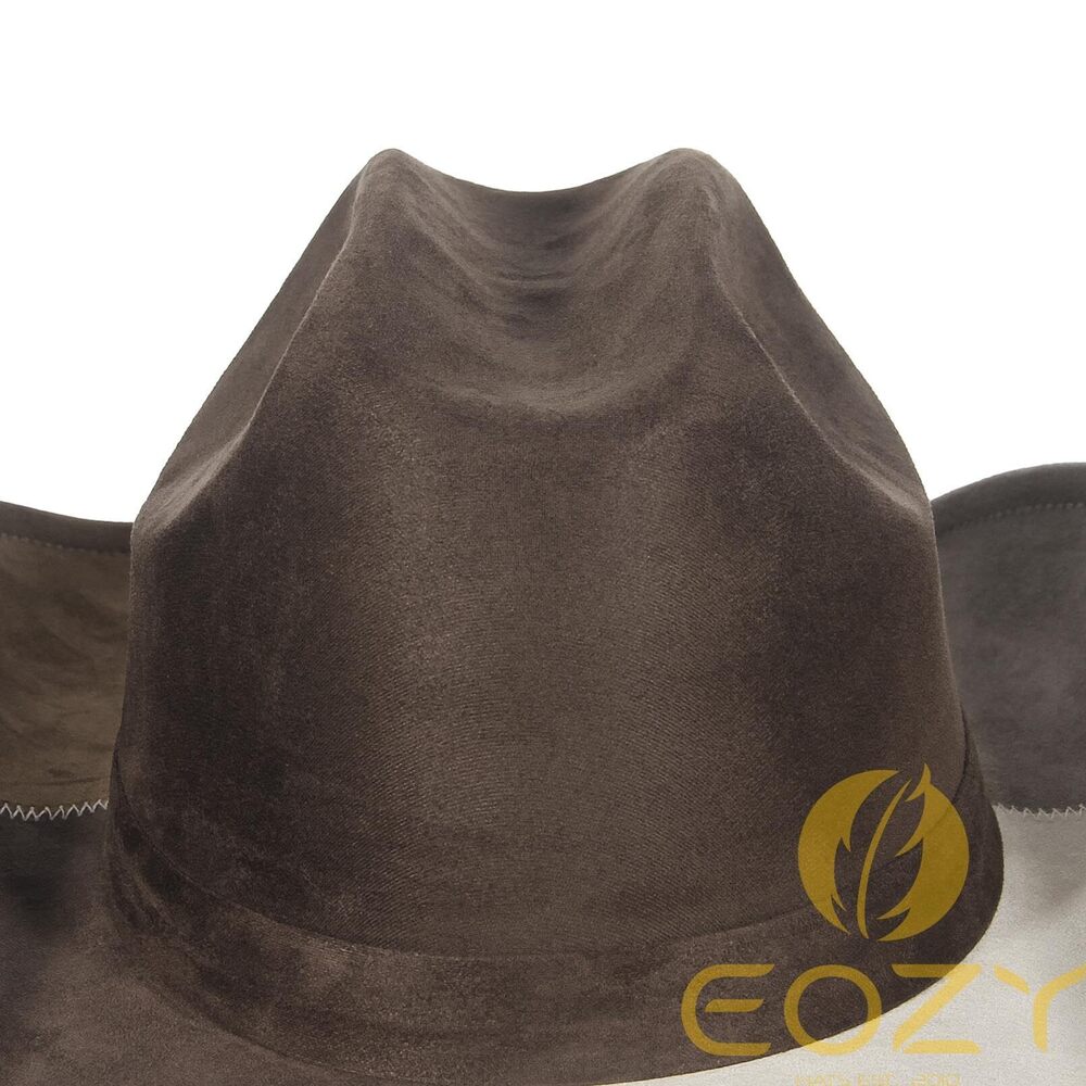 9542 Denim Cowboy Hat For Women Men Big Brim Suede Patchwork Cowgirl Hat - Picture 4 of 7